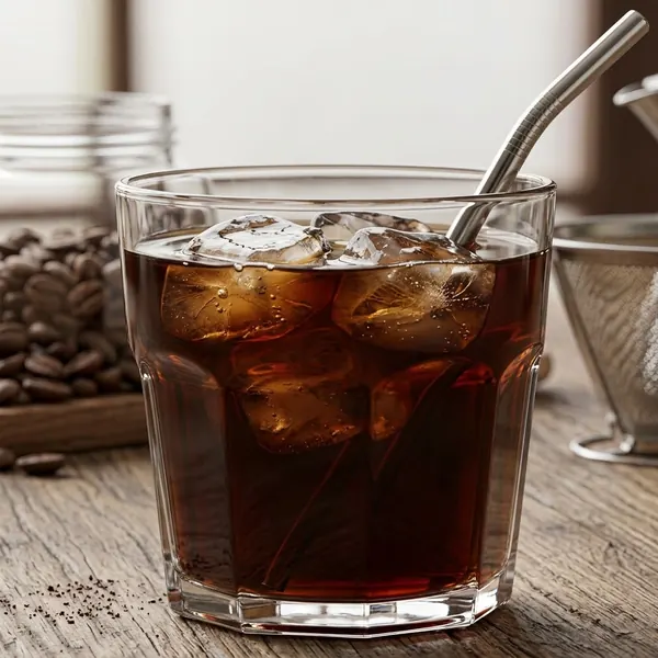 Cold brew con hielo y pajilla de metal