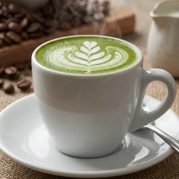 Matcha latte con arte latte